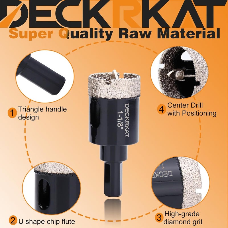 DECKRKAT 1-1/8 Inch Diamond Hole-Saw Bits with Pilot Drill Bit - 2pc 1-1/8" Diamond Tipped Tile Hole Saws with Guiding Bit Accurate Drilling for Porcelain Tile Ceramic Pottery Granite Stone Glass Bottles 28mm - Image 4